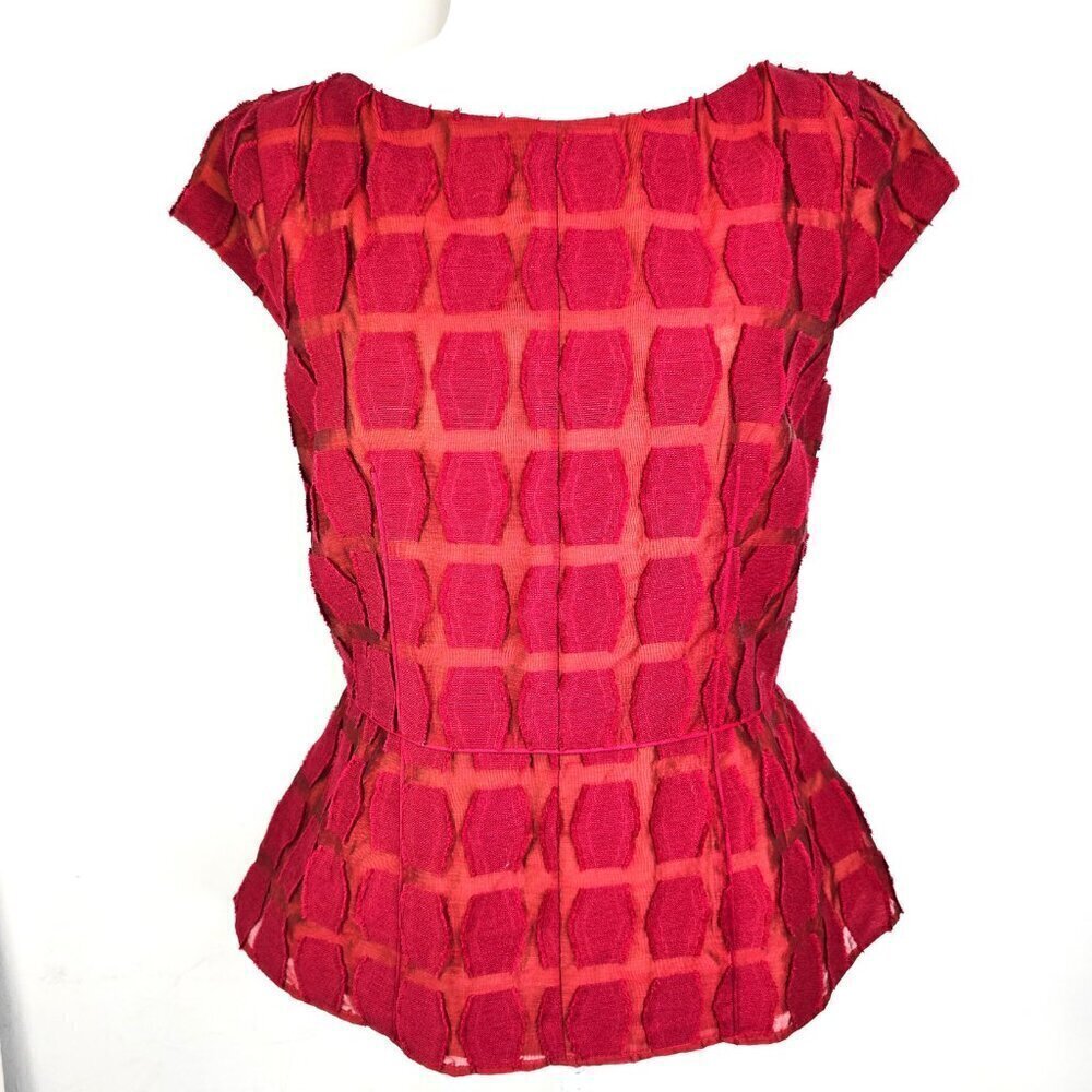 Tredici Como Made in Italy Brick Red Peplum Cap Sleeve Top